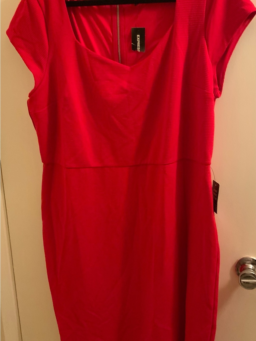 Express Vibrant Red Cap Sleeve Sheath Dress
